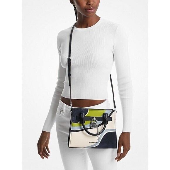 New Michael Kors Hamilton Small Two-Tone Satchel Navy Multi - Picture 2 of 3